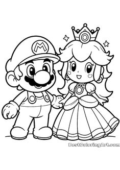 the mario and princess peach coloring pages for kids to print out on their own walls