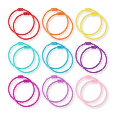 six neon colored bracelets are shown in different colors