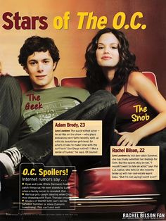 an advertisement for the movie stars of the o c, featuring two people sitting on a couch