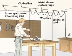 a man is working on the electrical wiring in his home office, with words describing how to wire wires