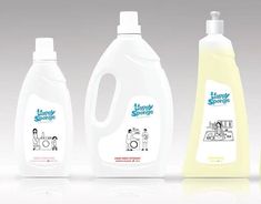 three different types of laundry detergents are shown in this image, one is white and the other is yellow