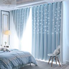 PRICES MAY VARY. 【Blue Curtains】-2 blackout curtain panels,each panels measures 52 wide x 84 high. Grommet top design, large rings, easy to install and slide.Solid Blue curtains are gorgeous and elegant, add some stylish look to your room, makes you feel cheerful and delighted 【Decor Curtain】-Modern Solid Blue Window Drapes with Sheer Tulle Overlay and Star Cut-out Design,perfect decor curtains for bedroom, living room, study kids room,nursery, kitchen and dining room decor.Double-layer design,b Rapunzel Video, Bed Idea, Nursery Idea, Window Curtains Living Room, Romantic Ambiance, Aesthetic Living Room, Oreo Recipes, Blue Curtains, Blue Room