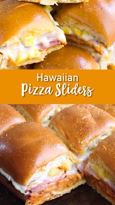 hawaiian pizza sliders with ham and cheese on them