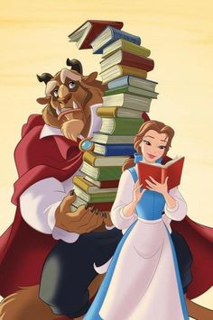 the beauty and the beast are reading books together