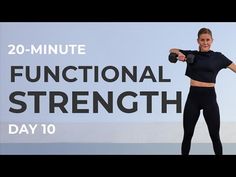 a woman in black top and leggings with text overlay reading 25 min dumbbell standing abs core strength