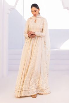 Cream Raw Silk Anarkali Set For Wedding, Designer Off White Anarkali Set With Intricate Embroidery, Designer Wear Off White Anarkali Set With Intricate Embroidery, Designer Anarkali Set With Intricate Embroidery In Off White, Designer Off-white Anarkali Set With Intricate Embroidery, Semi-stitched Cream Kurta With Zari Work, Bollywood Sherwani With Intricate Embroidery In Georgette, Unstitched Anarkali Set With Intricate Embroidery, Wedding Sherwani With Intricate Embroidery In Georgette