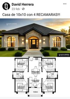 1story House, Small House Design Floor Plan, 4 Bedroom House Designs, Small House Blueprints, Bungalow Style House, Bungalow Style House Plans, Affordable House Plans, Small House Design Exterior, Casa Country