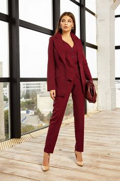 Suits are available in 4 major sizes according to our size chart. Models are wearing a size S XS BUST 32-34 inches or 82-86 cm WAIST 23-24.8 inches or 59-63 cm HIPS 33-35 inches or 86-90 cm S BUST 34-35 inches or 86-90 cm WAIST 25-26 inches or 63-67 cm HIPS 35-37 inches or 90-94 cm M BUST 35-37 inches or 90-94 cm WAIST 26-28 inches or 68-71 cm HIPS 37-38.5 inches or 94-98 cm L BUST 37-38.5 inches or 94-98 cm WAIST 28-29.5 inches or 71-75 cm HIPS 38.5-41 inches or 98-104 cm Blazer length is 27,1 Business Women Office, Black Womens Suit, Women Office Wear, Office Wear For Women, Mustard Blazer, Women Suits Wedding, Womens Suit, Waistcoat Woman, Burgundy Pants