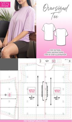 Oversized Longline Tee Sewing Pattern Relaxed Chic, Trendy Crop Tops, Top Sewing, Sewing Instructions, Versatile Wardrobe, Top Sewing Pattern, Tshirt Pattern, Cute Crafts, Oversized Tee