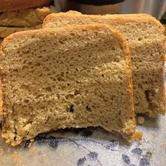 two pieces of bread sitting on top of a counter