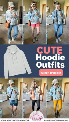 how to style hoodie outfits and where to find cute hoodie sweatshirts Hoodie With A Skirt, Cute Hoodie Outfits, Style A Hoodie, Busy Mom Outfits, Cute Hoodie Outfit, Chic Travel Style, Fashion For Moms, Maternity Capsule Wardrobe, Women's Wardrobe Essentials