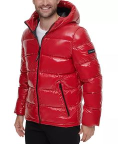 Calvin Klein - Men's High Shine Puffer Jacket Leather Puffer Jacket, Pvc Raincoat, Shiny Jacket, Hooded Puffer Jacket, Quilted Puffer Jacket, Cool Jackets, Calvin Klein Men, Jackets Online, Jumper Sweater