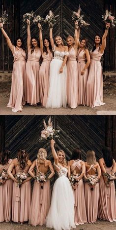 the bride and her bridal party are posing for pictures