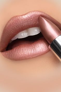 Lip image of 'Famous Creme' lipstick by Runway Rogue being applied to lips. Lip Healing, Shimmer Lipstick, Creme Lipstick, Neutral Undertones, Lipstick Collection, Beautiful Color Combinations, Your Lips, Gold Shimmer, Lip Plumper