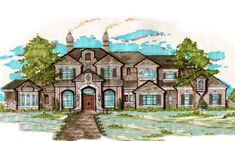 this is an artist's rendering of the front elevation of these luxury home plans