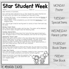 the star student week poster with instructions for students to write their own letters and numbers