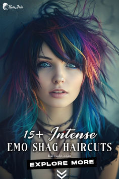 Step into the spotlight with the Emo Shag haircut, a bold and daring choice for those who love to make a statement. Goth Fluffy Hair, Punk Hair With Bangs, 2024 Emo Hair, Medium Length Scene Hair, Medium Edgy Haircuts, Rocker Shag Haircut, Funky Medium Length Haircut, Plus Size Shag Haircut, Fun Hair Cuts