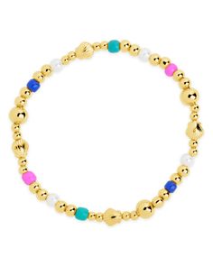 Truvy Beaded Stretch Bracelet Bracelet Sterling Forever Gold Gold Beaded Charm Bracelet For Beach, Gold Pearl Bracelet With Round Beads For Beach, Gold Beaded Bracelets With Polished Beads For Beach, Gold Polished Beads Bracelet For Beach, Gold Stretch Bracelet With Colorful Beads For Beach, Gold Stretch Bracelet With Tiny Beads For Beach, Gold Pearl Bracelet With Colorful Beads For Beach, Brass Shell, Shell Beads