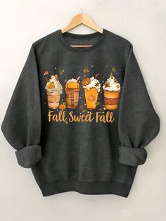 Plus Size Women Fall Loose Fit Casual Round Neck Sweatshirt With Ice Cream & Letter Graphic, Spring Autumn Long Sleeve Top, Fall Clothes Dark Grey Casual  Long Sleeve Knitted Fabric Cartoon,Christmas,Letter,Plants Pullovers Slight Stretch  Women Plus Clothing, size features are:Bust: ,Length: ,Sleeve Length: Sweatpants Set, Round Neck Sweatshirts, Oversized Sweatshirt, Casual Girl, Long Sleeve Knit, Printed Sweatshirts, Plus Clothing, Sweat Shirt, Hooded Sweatshirts