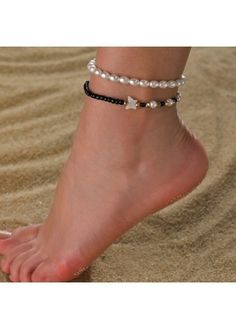 Color:Black;Package Contents:2 X Anklets;Occasion:Sport; Trendy Party Anklets For Spring, Casual Anklets For Summer Parties, Casual Black Anklets For Summer, Casual Black Summer Anklets, Casual Summer Party Anklets, Aesthetic Anklets, Anklets Black, Pearl Butterfly, Black Pearl