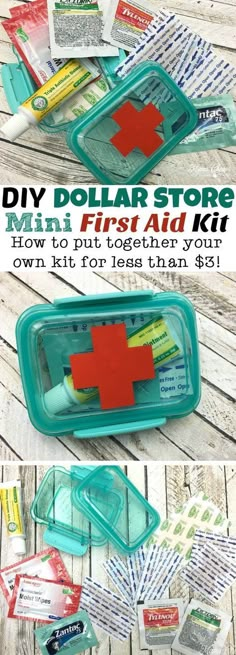 Diy First Aid Kit, Mini First Aid Kit, Daisy Girl Scouts, Dollar Store Hacks, Girl Scout Ideas, Brownie Girl Scouts, Scouts Crafts, Dollar Store Christmas, Mini One