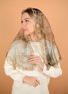 CHRISTMAS SALE☃️❄️ -25% + get free veil ♥️ Welcome to MariaVeils Here you will find best lace veils created with love and big faith️🌸 More about this veil: Style: Long Veil Thread color: Gold Tulle color: Black All our veils are located in Blaine, MN and are ready to ship!  Delivery will take only 2-3 days 💫 If you have any question, go ahead and text us! We will be happy to help you❤️ Answers to the most popular questions - Is there any clasp or clips on the veil?  -  Of course! All our veils ave sewn in hair combs,  which guarantee a valid fixation of the veil on the head. But if anything, you can easily remove it yourself. - How soon will I receive my veil? - Delivery in USA takes near 2-3 days! - Can I return the veil? - Unfortunately, no, but you can exchange the veil for any other Wedding Veil With Delicate Lace, Lace Ceremony Veil, Church Lace Veil With Lace Work, Wedding Veil With Lace Work, Mass Veil, Church Catholic, Catholic Veil, Lace Wedding Veil, Gold Tulle