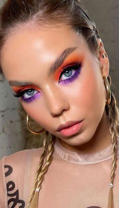 Make Up Designs, Festival Make Up, Bold Eye Makeup, Orange Makeup, Bright Makeup, Swag Makeup, Eye Makeup Pictures, Purple Makeup, Smink Inspiration