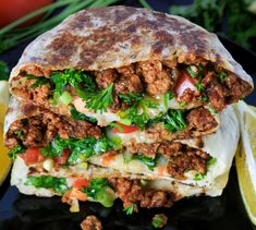 two pita sandwiches stacked on top of each other