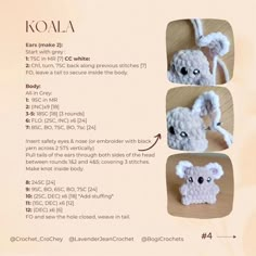 the instructions for crocheted koala are shown here