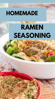 homemade ramen seasoning in a white bowl on top of a wooden table