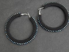 Beaded earrings Beaded hoop earrings Seed bead earrings | Etsy Party Hoop Jewelry With Faceted Beads, Handmade Black Hoop Jewelry, Small Hoop Earrings With Faceted Beads, Handmade Black Beaded Small Hoop Earrings, Black Beaded Round Hoop Earrings, Small Black Hoop Earrings For Jewelry Making, Black Beaded Hoop Earrings For Party, Black Beaded Hoop Earrings Gift, Black Beaded Hoop Earrings