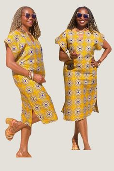 This is a unique African midi dress in a multi-print. This comfy dress will be made from Ankara fabric cut to flatter your curves.  Style is loosely cut for wiggle room.  Displayed color is available. *Made to order, length is up to 40"- 42" but can be made shorter per customer request.   MEASUREMENT GUIDE: See inserted pics We are happy to answer any questions regarding measurements and styles before purchase. Note, that the customer is responsible for including their measurements or selecting Ankara Midi Dress Styles, Loose Ankara Dress Styles, Midi Ankara Dress, Ankara Print Dress, Dresses Ankara, Simple Dress Casual, African Fabric Dress, Dress Ankara, Ankara Dress Styles