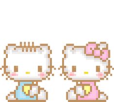 an image of two hello kitty pixeles in the style of 8 bit video game characters