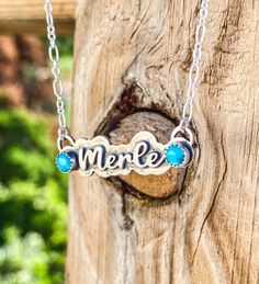 Custom Name Necklace for Mom in sterling silver. Add a word or Name to this necklace that makes a perfect birthday gift for Moms or friends. Kids names or Pet names that have special meaning you can keep close to your heart. Adorn with Kingman turquoise for a fun country every day look and style. Personalized name necklaces make someone special smile even if you buy one for yourself.  ◈ FEATURES ◈ ☙ Made to order ☙ Crafted from solid sterling silver and Genuine Kingman turquoise ☙ Size depends o Personalized Turquoise Sterling Silver Necklaces, Personalized Sterling Silver Turquoise Necklaces, Blue Stamped Necklace As Gift, Blue Stamped Jewelry For Gifts, Blue Stamped Jewelry For Gift, Silver Sterling Silver Birthstone Nameplate Necklace, Gift For Mom Birthday, Word Necklace, Friendship Necklace