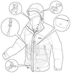 an image of a man's jacket with instructions on how to put the hood