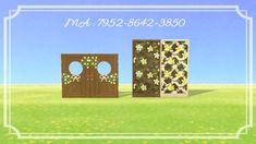 two wooden doors in the grass with flowers on them