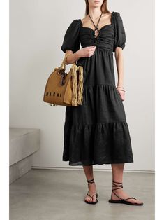 FAITHFULL THE BRAND + NET SUSTAIN Palacio gathered linen midi dress Gathered Bodice, Linen Midi Dress, Luxury Women Fashion, Faithfull The Brand, Gathered Skirt, Top Designer Brands, Close To Home, On Holiday, White Midi Dress