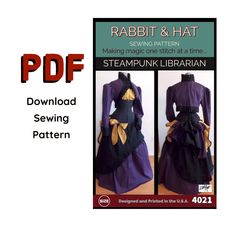 a sewing pattern for a steampunk library dress with the words rabbit and hat on it