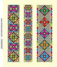 three colorful bookmarks with different designs on them