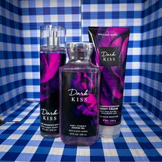 Bath & Body Works Dark Kiss Bundle What It Smells Like: A Sweet, Seductive Night In. Fragrance Notes: Black Raspberry, Burgundy Rose, Bergamot Incense, Dark Vanilla Bean And Plum Musk Bundle Includes: 8 Fl Oz Fine Fragrance Mist 8 Oz Ultimate Hydration Body Cream 10 Fl Oz Shower Gel Body Wash Bath & Body Works, Bath N Body Works, Body Fragrance, Spray Lotion, Bath And Body Works Perfume, Body Smells, Fine Fragrance Mist, Body Sprays, Smell Goods