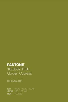 pantone's golden cypress color is shown in this green and white poster, with the