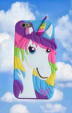 an iphone case with a colorful unicorn face on it's back cover and the words,