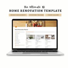 the ultimate home renovation template is displayed on a laptop screen and in front of a white background