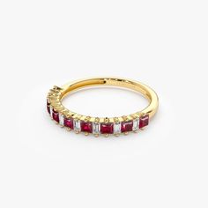 Gold Kt: 14K (also available in 18K)
Available Gold Color: Rose Gold, Yellow Gold, White Gold
Baguette Diamond: 8 pcs 2.25 x 1.25 MM
Princess Cut Ruby: 9 pcs 2.25 X 2.25 MM
Diamond Color & Clarity: G Color VS2 Clarity
Ruby CTW: 0.60 ctw
Diamond CTW: 0.20 ctw Elegant Ruby Ring With Baguette Diamonds For Formal Occasions, Elegant Ruby Ring With Baguette Diamonds For Formal Events, 14k Gold Ruby Ring With Diamond Accents, Elegant Ruby Ring With Baguette Diamonds, Gold Ruby Ring With Baguette Diamonds For Anniversary, Elegant Yellow Gold Ruby Ring With Baguette Diamonds, Anniversary Yellow Gold Ruby Ring With Baguette Diamonds, Elegant Ruby Ring With Baguette Diamonds In Yellow Gold, Baguette Cut Ruby Ring With Baguette Diamonds For Wedding