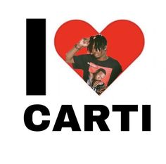 i love carti with the image of a man in a black shirt and red heart