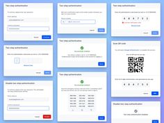 several screens showing the different types of application options for mobile devices and web pages with qr code on them