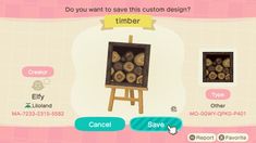 an animal crossing game screen with some items in the box and another item that appears to be cut down