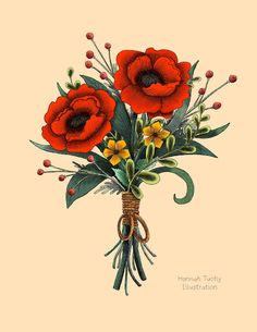 a bouquet of red flowers on a beige background