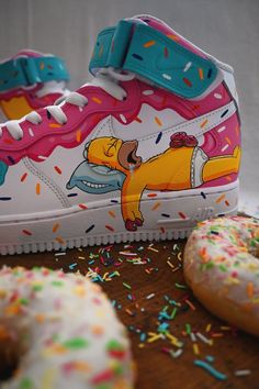 The Simpsons Nike Air Force 1 Mid Custom Shoes Hand Painted - Etsy Hungary Air Force 1 Mid Custom, Homer Donut, Homer Donuts, Painted Shoes Diy, Custom Sneakers Diy, Custom Jordans, Custom Painted Shoes, Custom Shoes Diy, Nike Air Force 1 Mid