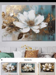 a large white flower on a blue and gold background is featured in the homepage